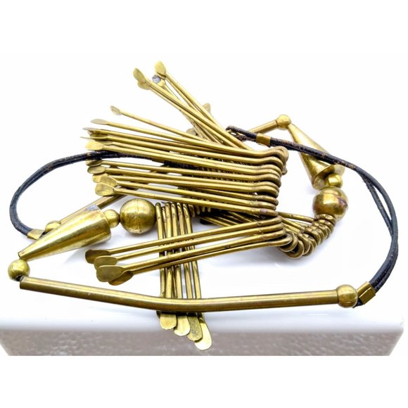 Vintage Dramatic Statement Necklace, Tribal Brass Paddle Fringe Bib with Hook - Picture 4 of 4